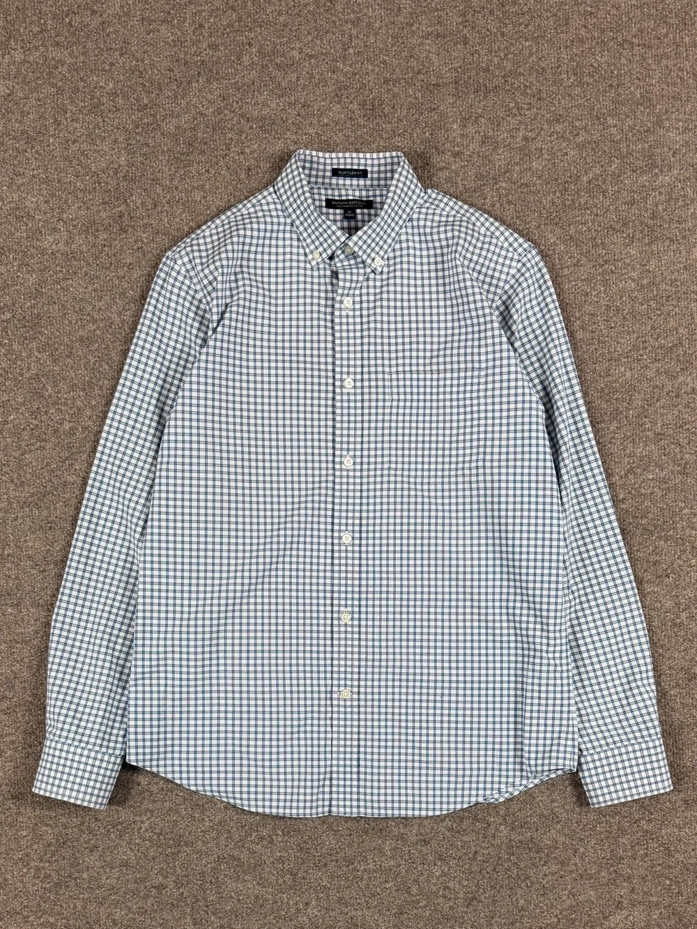 Banana Republic Blue Checkered Button Up Long Sleeve Shirt Men’s M Slim Flex Fit